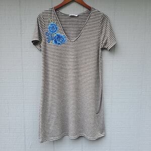 The Line of Style Striped Embroidered Floral V Neck Dress